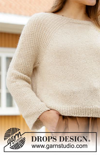 Winter Wheat / DROPS 206-48 - Sweter na drutach przerabiany od góry do dołu, z reglanowymi podkrojami rękawów i rękawami ściegiem strukturalnym, z włóczki DROPS Puna lub DROPS Soft Tweed. Od S do XXXL.