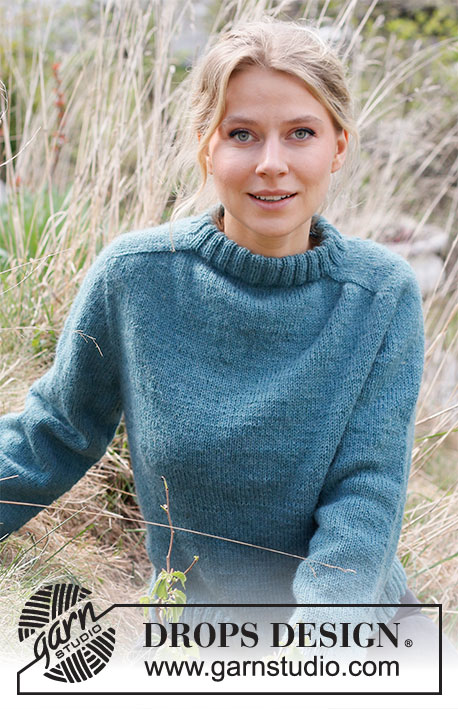 Glacier Waters / DROPS 216-9 - Knitted jumper with saddle shoulders in DROPS Lima or DROPS Soft Tweed. The piece is worked top down. Sizes S - XXXL.