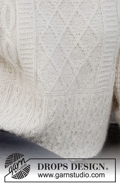 Ice Castles Sweater / DROPS 218-3 - Sweter na drutach z włóczki DROPS Puna lub DROPS Soft Tweed, ze ściegiem strukturalnym i warkoczami. Od S do XXXL