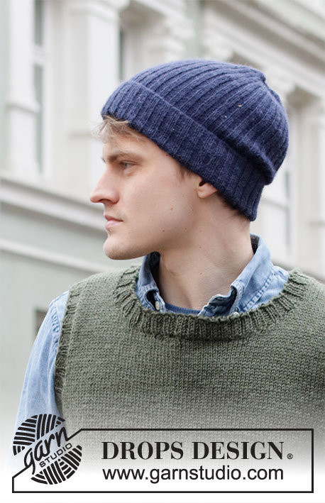 Georgetown Hat / DROPS 219-2 - Knitted beanie / hipster hat for men in DROPS Flora. The piece is worked in rib.