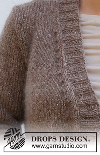 Twinkle Tweed / DROPS 227-45 - Gestrickte Jacke in DROPS Soft Tweed und DROPS Kid-Silk. Die Arbeit wird mit V-Ausschnitt und Blenden im Rippenmuster gestrickt. Größe S - XXXL.