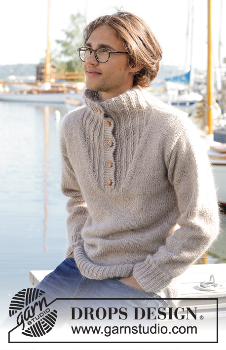 Travellers Rest / DROPS 233-8 - Knitted jumper for men in DROPS Soft Tweed and DROPS Kid-Silk. The piece is worked bottom up with high neck. Sizes S - XXXL.