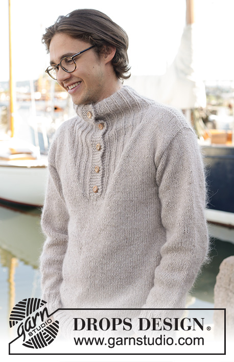 Travellers Rest / DROPS 233-8 - Knitted jumper for men in DROPS Soft Tweed and DROPS Kid-Silk. The piece is worked bottom up with high neck. Sizes S - XXXL.