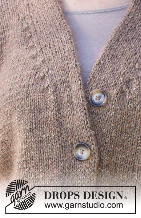 Tweed Casual / DROPS 237-38 - Knitted jacket in DROPS Soft Tweed and DROPS Kid-Silk. Piece is knitted bottom up with V-neck and double knitted band. Size XS – XXL.