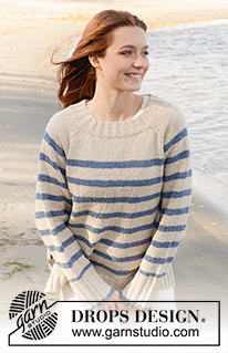 Marina Del Rey / DROPS 239-5 - Strikket bluse i DROPS Soft Tweed. Arbejdet strikkes oppefra og ned med raglan, striber og slids i siden. Størrelse S - XXXL.