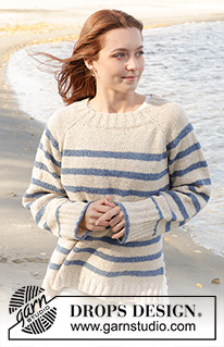Marina Del Rey / DROPS 239-5 - Strikket bluse i DROPS Soft Tweed. Arbejdet strikkes oppefra og ned med raglan, striber og slids i siden. Størrelse S - XXXL.