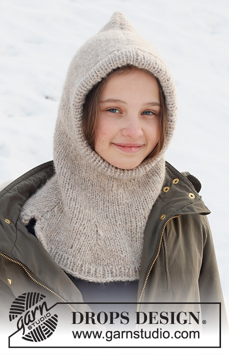 Warm Snuggles Kids / DROPS Children 37-27 - Knitted hat / balaclava for children in DROPS Karisma and DROPS Brushed Alpaca Silk. The piece is worked in stockinette stitch with ribbed edging. Sizes 12/18 months to 12 years.