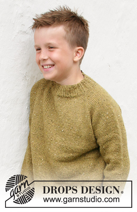 Just in Tweed / DROPS Children 40-9 - Knitted sweater for children in DROPS Soft Tweed. The piece is worked top down, with raglan. Sizes 3-14 years.